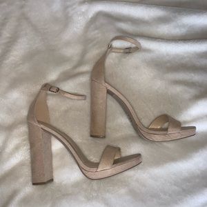 Nude suede chunk high heels fashion nova